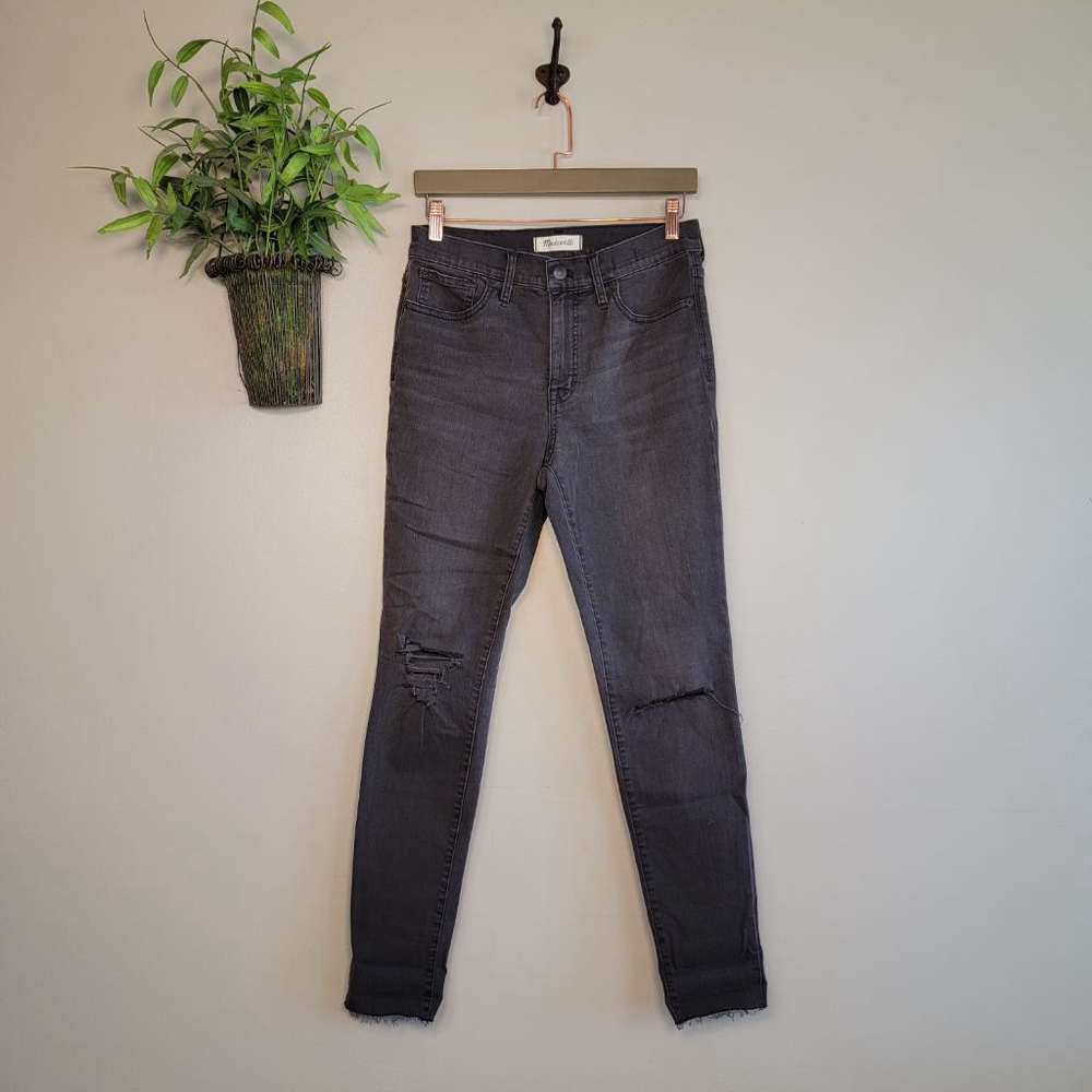 Madewell 9" High Rise Skinny Distressed Frayed Jegging Black Wash 28 Jeans